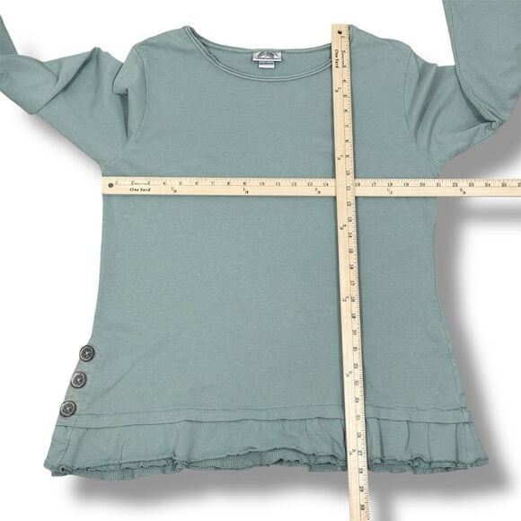 Wild Palms Ruffled Layered Hem Buttons Tunic Top Sage Green Large Cottagecore - Picture 11 of 12